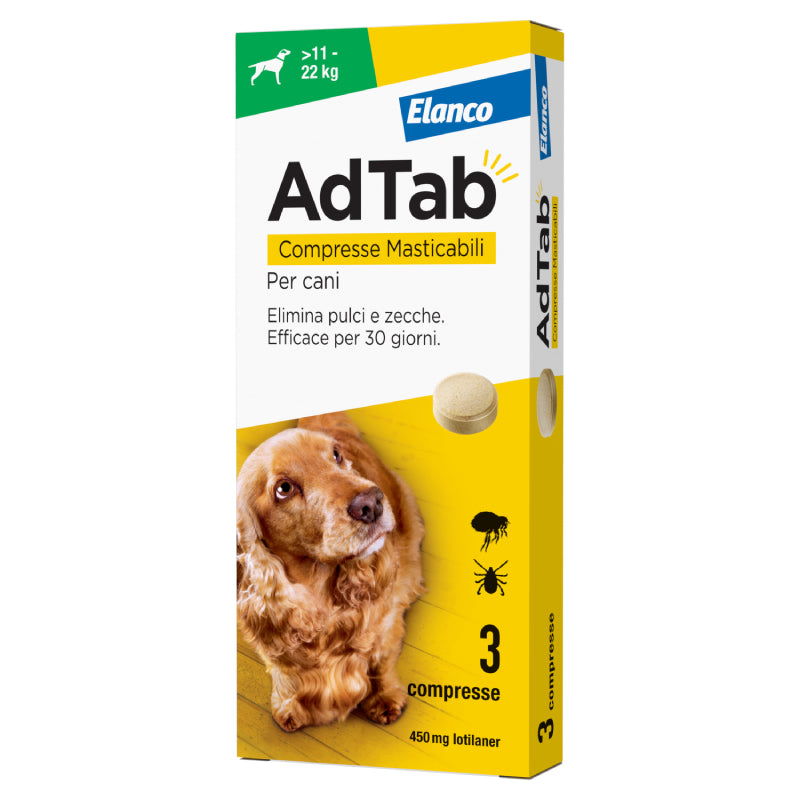 AdTab 11-22 kg Compresse Masticabili 450mg per Cane - 3 Compresse Verde AdTab 11-22 kg Compresse Masticabili 450mg per Cane - 3 Compresse Verde